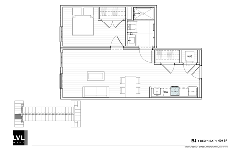 a floor plan of a small house with a bedroom and a living room